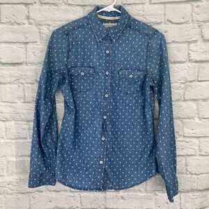 SO 100% cotton button down polka dot top w/button pockets & sleeves sz M